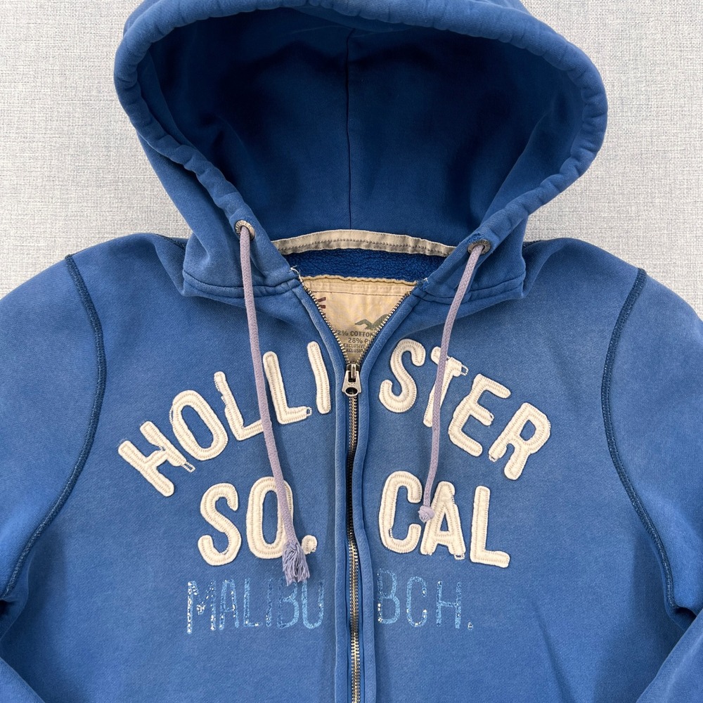 VTG Y2K Hollister So Cal Malibu Beach Full Zip Hoodie Women XL Blue Coastal Fade - Picture 3 of 11